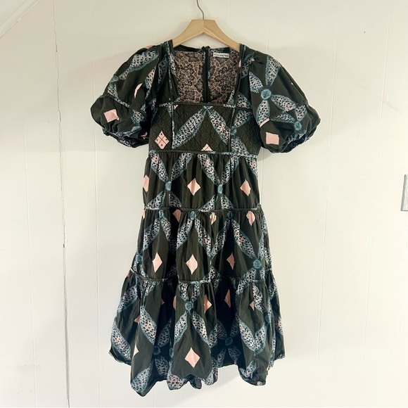 Ulla Johnson Nora Printed Dress in Army Green sz 4 - Picture 2 of 6